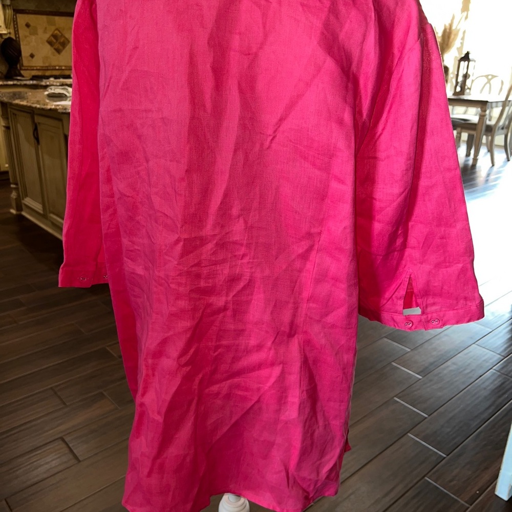 Tweeds Womens Pink Linen Embroidered 3/4 Sleeves Scoop Neck Shirt Top Size 3X - Picture 13 of 13